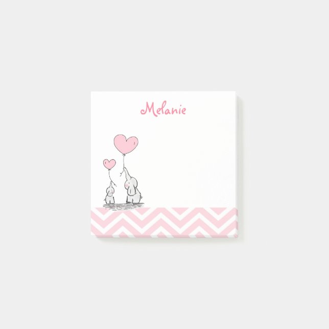 Pastel Pink Elephant Personalized Baby Girl Post-it Notes (Front)