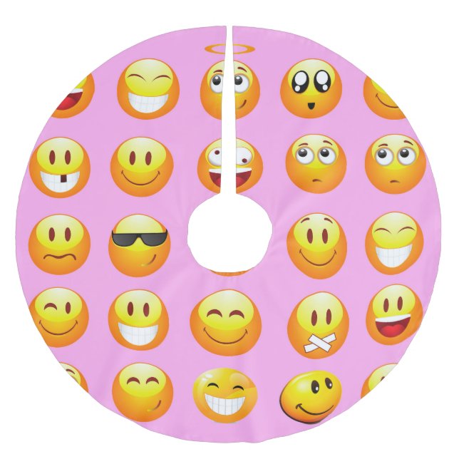 pastel pink emoji xmas christmas tree skirt (Front)