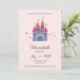 Pastel Pink Enchanted Castle Hearts & Stars Party Invitation