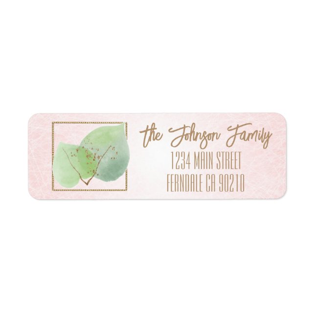 Pastel Pink et Eucalyptus Adresse Retour Étiquette (Devant)