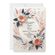 Pastel Pink et Navy Floral Faire-part de mariage