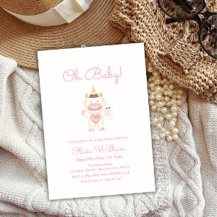 Pastel Pink Fairy Unicorn Bottle Girl Baby Shower Invitation
