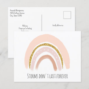 Pastel Pink & Faux Glitter Boho Rainbow Get Well Postcard