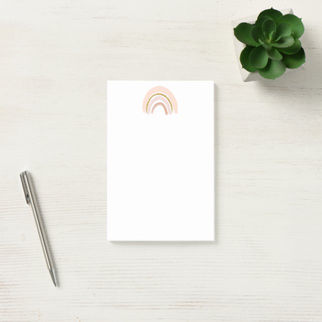 Pastel Pink & Faux Glitter Boho Rainbow Post-it Notes (Office)