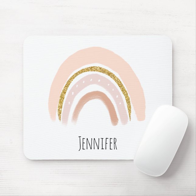 Pastel Pink & Faux Glitter Rainbow Boho Mouse Pad (With Mouse)