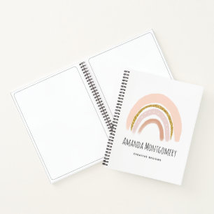 Pastel Pink & Faux Glitter Rainbow Boho Notebook