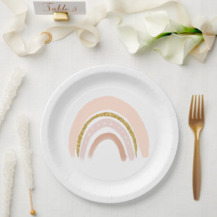 Pastel Pink & Faux Glitter Rainbow Boho Paper Plate