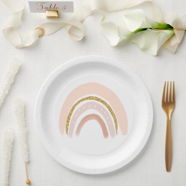Pastel Pink & Faux Glitter Rainbow Boho  Paper Plate (Wedding)
