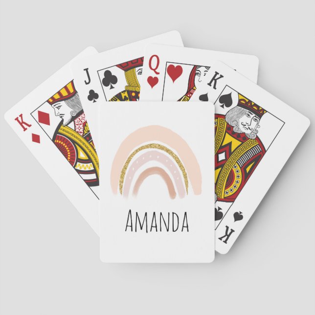 Pastel Pink & Faux Glitter Rainbow Boho  Playing Cards (Back)