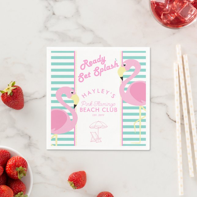 Pastel Pink Flamingo Pool Party Napkin (Insitu)