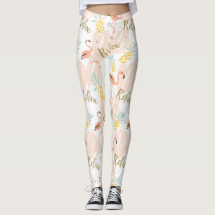 Pastel Pink Flamingo Relax Print Leggings