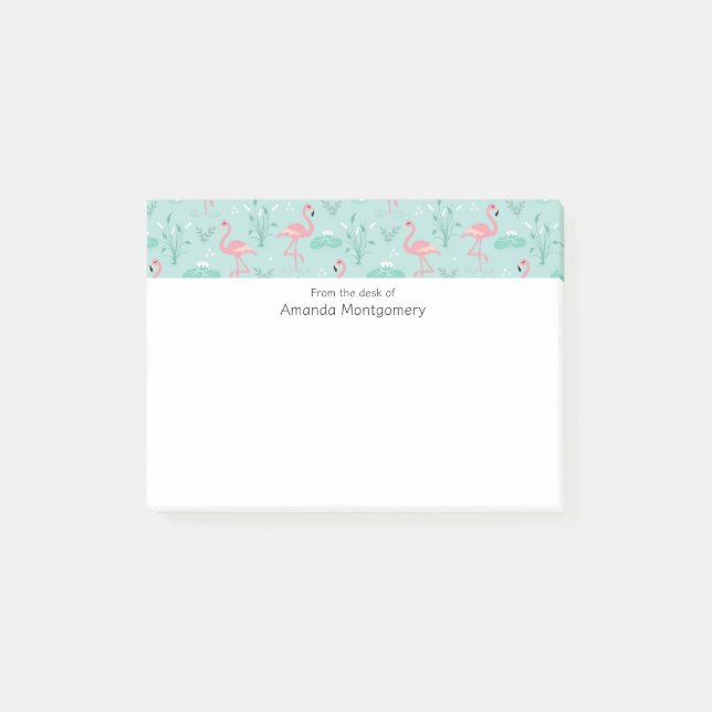 Pastel Pink Flamingos Green Pattern Post-it Notes (Front)