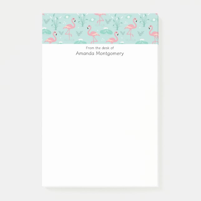 Pastel Pink Flamingos Green Pattern Post-it Notes (Front)