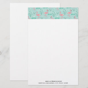 Pastel Pink Flamingos Green Pattern Stationery