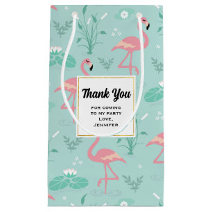 Pastel Pink Flamingos Green Pattern Thank You Small Gift Bag