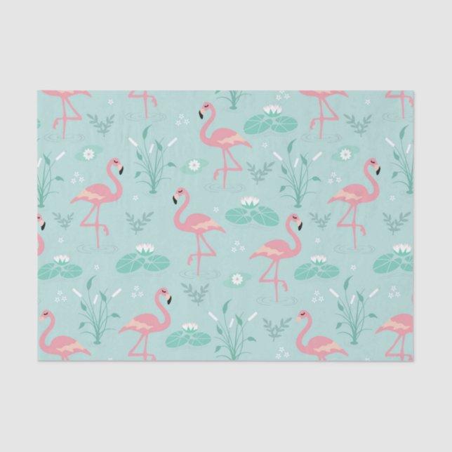  Pastel Pink Flamingos Green Pattern Tissue Paper (Front)