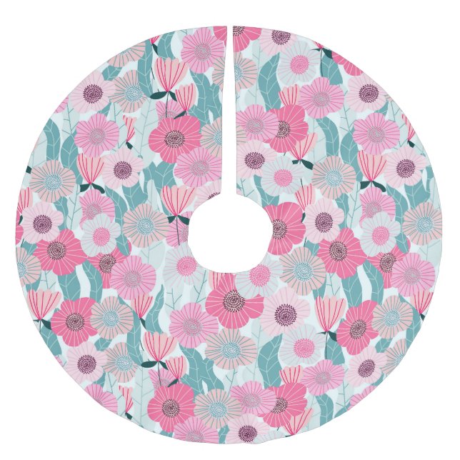 Pastel Pink Floral Abstract Pattern Brushed Polyester Tree Skirt (Front)