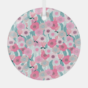 Pastel Pink Floral Abstract Pattern Glass Ornament