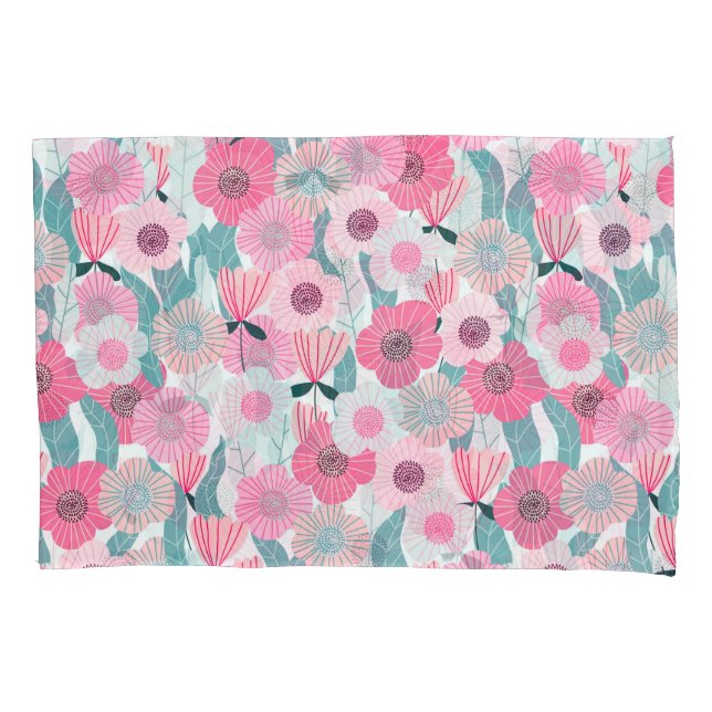 Pastel Pink Floral Abstract Pattern Pillowcase (Front)
