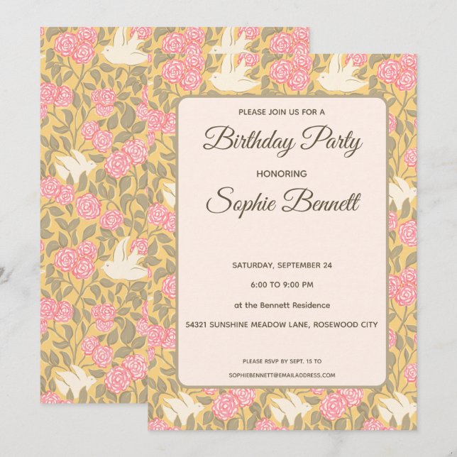 Pastel Pink Floral Dove Pattern Invitation (Front/Back)