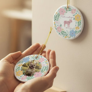 Pastel Pink Floral French Bulldog Custom Photo Ceramic Ornament
