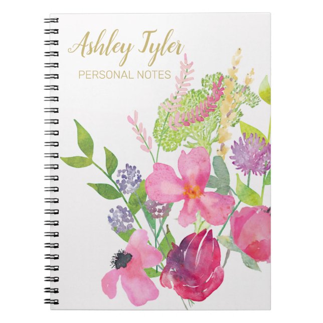 Pastel Pink floral girly cute personalized Notebook (Front)
