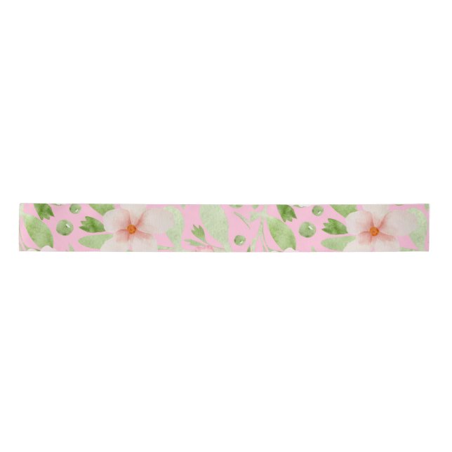 Pastel Pink Floral Pattern - Soft Blush Flowers  Satin Ribbon (Front)