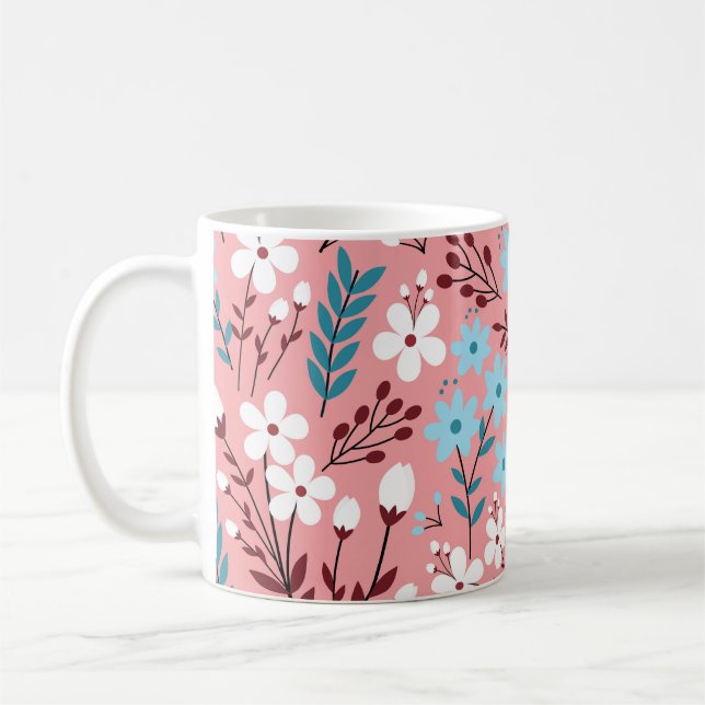 Pastel Pink Floral Seamless Pattern. Coffee Mug (Left)