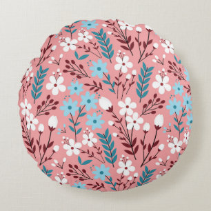 Pastel Pink Floral Seamless Pattern. Round Pillow