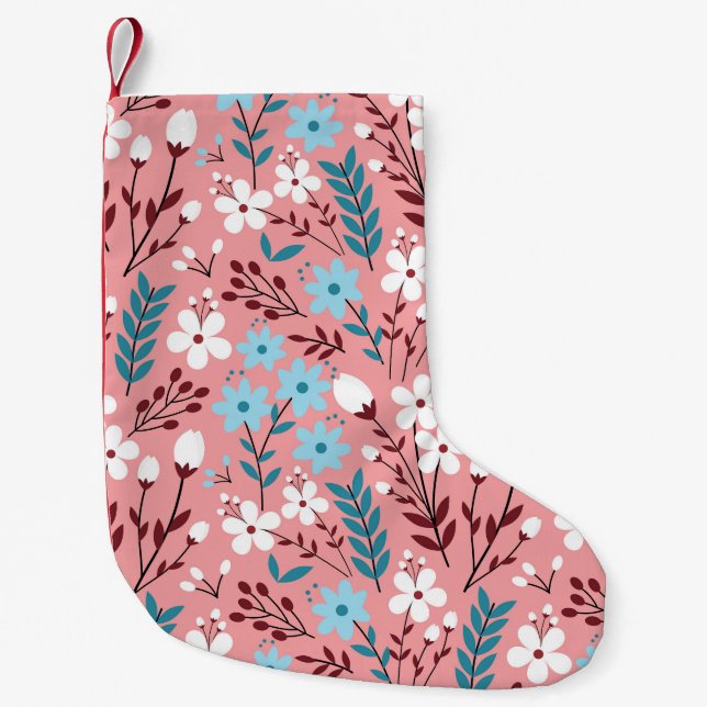 Pastel Pink Floral Seamless Pattern. Small Christmas Stocking (Front)