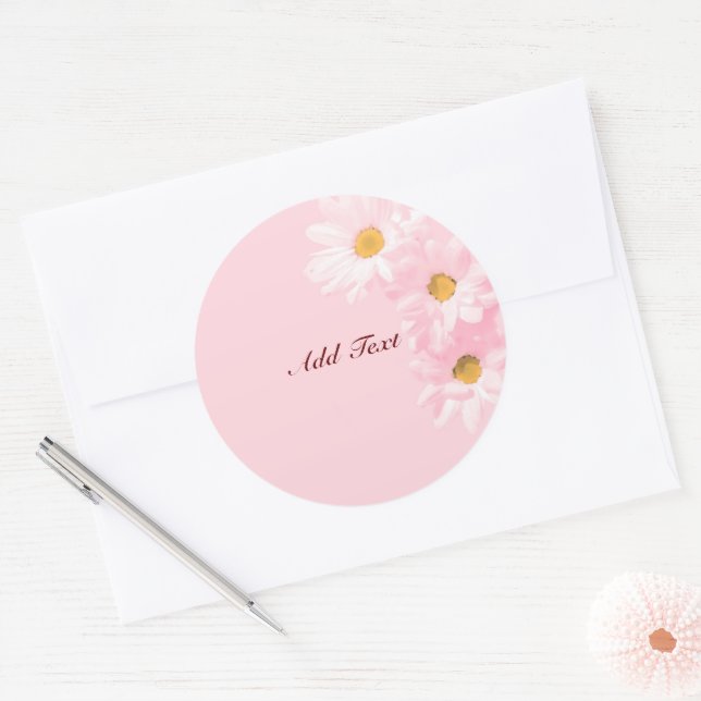 Pastel Pink Floral Template, customize, Classic Round Sticker (Envelope)