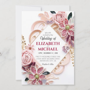 Pastel Pink Floral Wedding Frame Paper Quilling Invitation