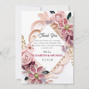 Pastel Pink Floral Wedding Frame Paper Quilling Thank You Card