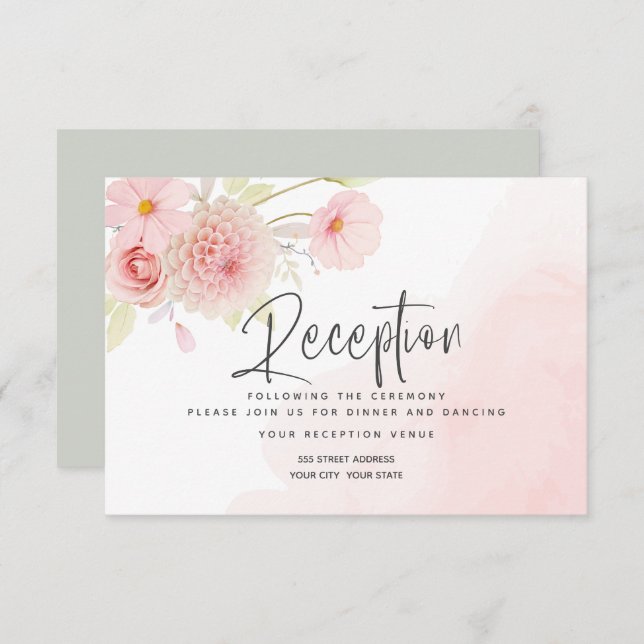 Pastel Pink Floral  Wedding Reception  Invitation (Front/Back)