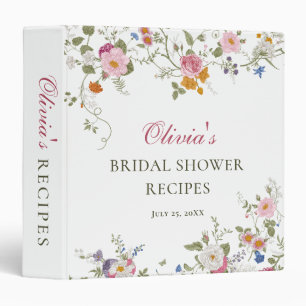Pastel Pink Floral Wildflower Bridal Shower Recipe Binder