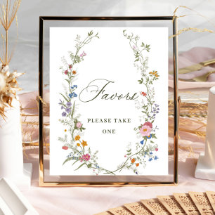 Pastel Pink Floral Wildflower Favors Sign