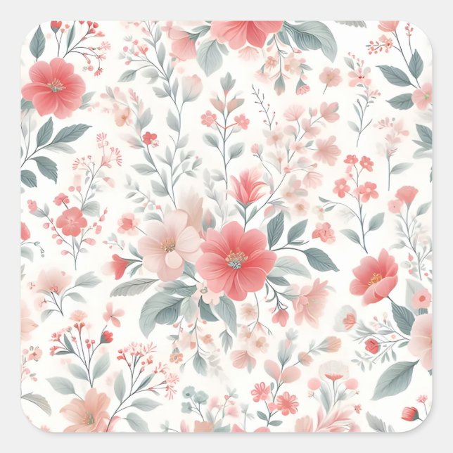 Pastel Pink Flower Aesthetic Background Square Sticker (Front)