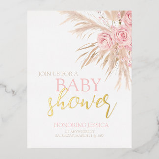 Pastel Pink Flower Baby Shower Invite