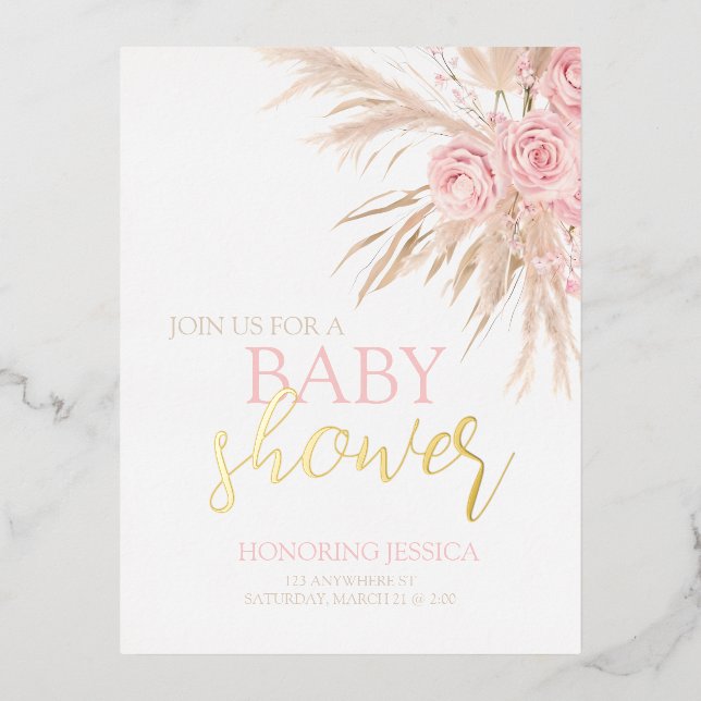 Pastel Pink Flower Baby Shower Invite (Front)