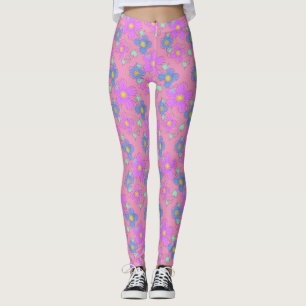 Pastel Pink Flower Doodle Dot Print leggings