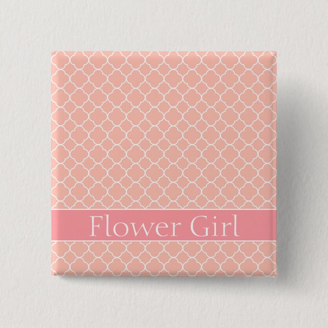 Pastel Pink Flower Girl 2 Inch Square Button (Front)