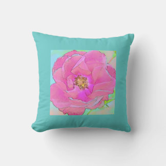 Pastel pink flower-Light Blue Border Throw Pillow