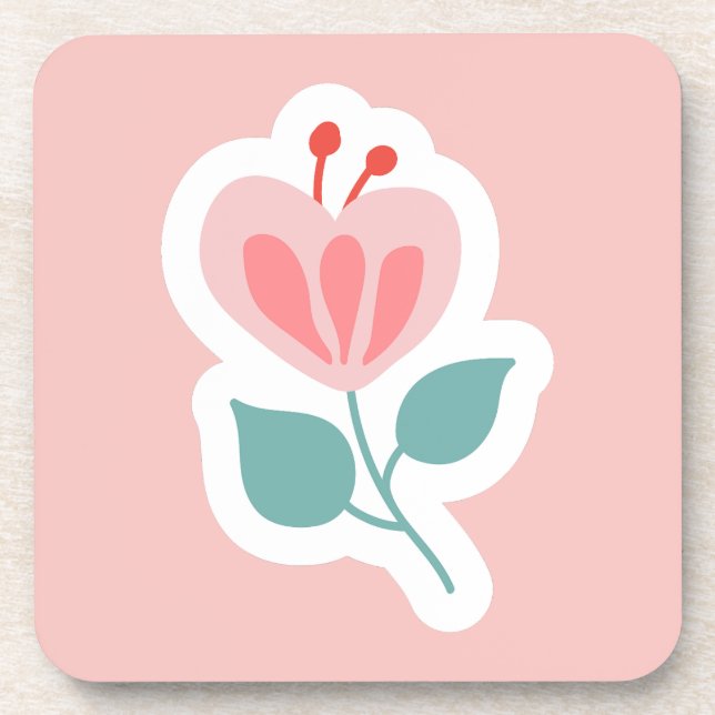 Pastel pink flower petal with stem coaster (Front)