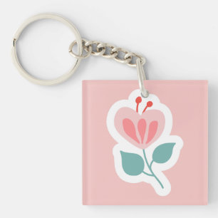 Pastel pink flower petal with stem keychain