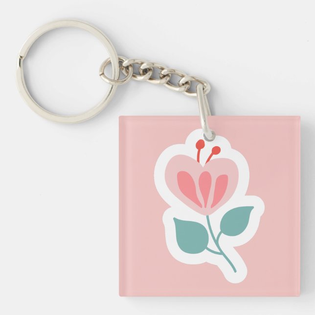 Pastel pink flower petal with stem keychain (Front)