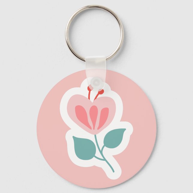 Pastel pink flower petal with stem keychain (Front)