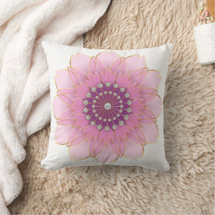 Pastel Pink Flower with Pearls Throw Pillow