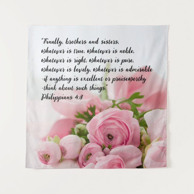 Pastel Pink Flowers Bible Verse Tapestry (Front)