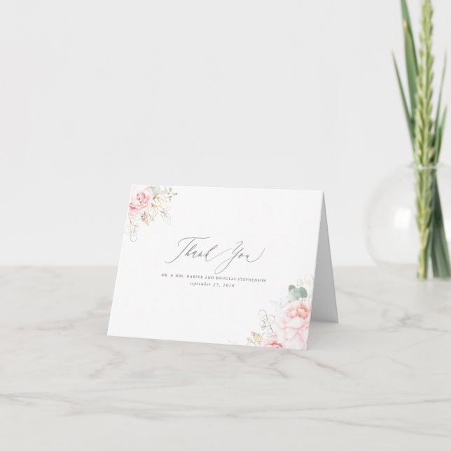 Pastel pink Flowers Elegant Thank You (Front)