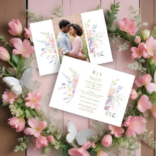 Pastel Pink Flowers Greenery Elegant Spring Photo Invitation
